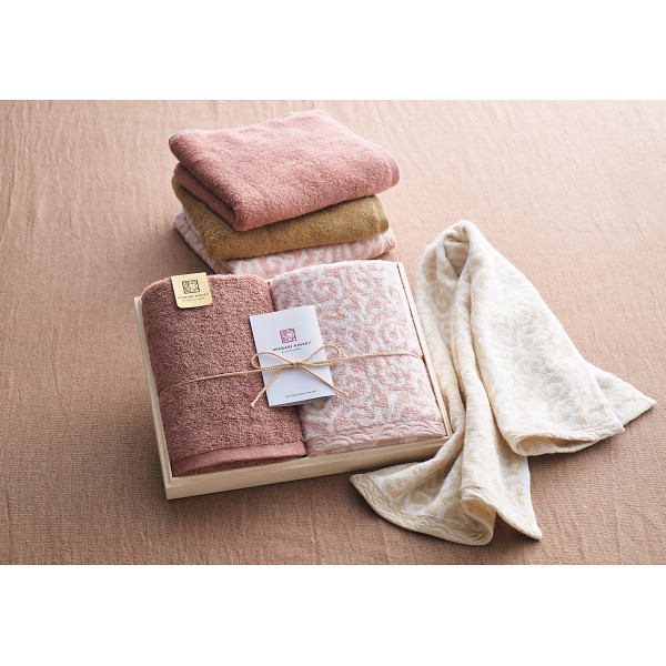 今治謹製　紋織タオル×極上タオル　フェイスタオル２枚セット（木箱入）【26-7007-10】